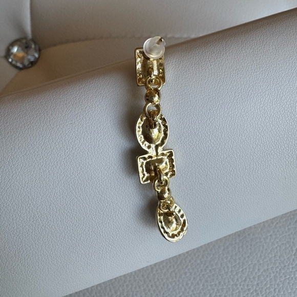 Purple Amethyst and Gold Dangle Drop Geometric Earrings NWT New - Picture 7 of 9